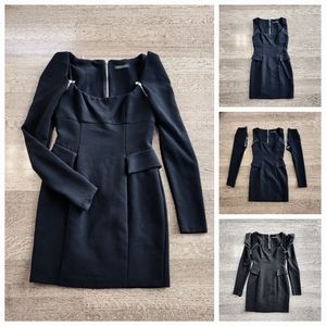 MANGANO Black Pencil Dress w Detatchable Long Sleeves, Gold Hardware, EU 44/US 8